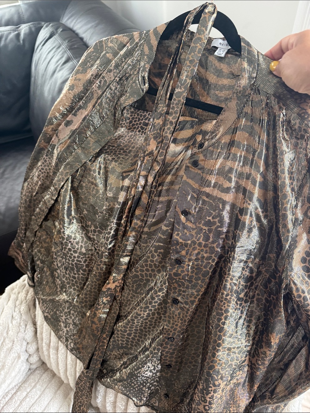 Sheer button down bow tie blouse - Picture 4 of 4